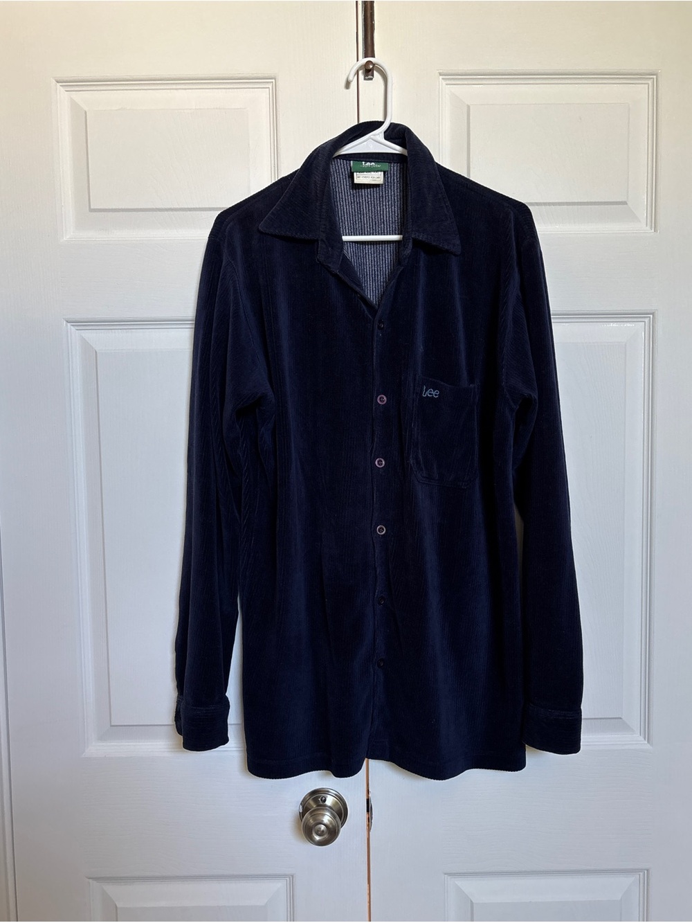 Lee Men’s XXL Navy Corduroy Button Up Shirt 100% Cotton Long Sleeve Pocket